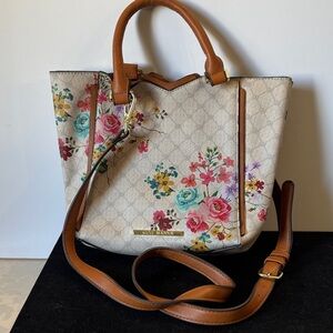 Steve Madden Beige Tote with Floral Pattern and Brown Straps